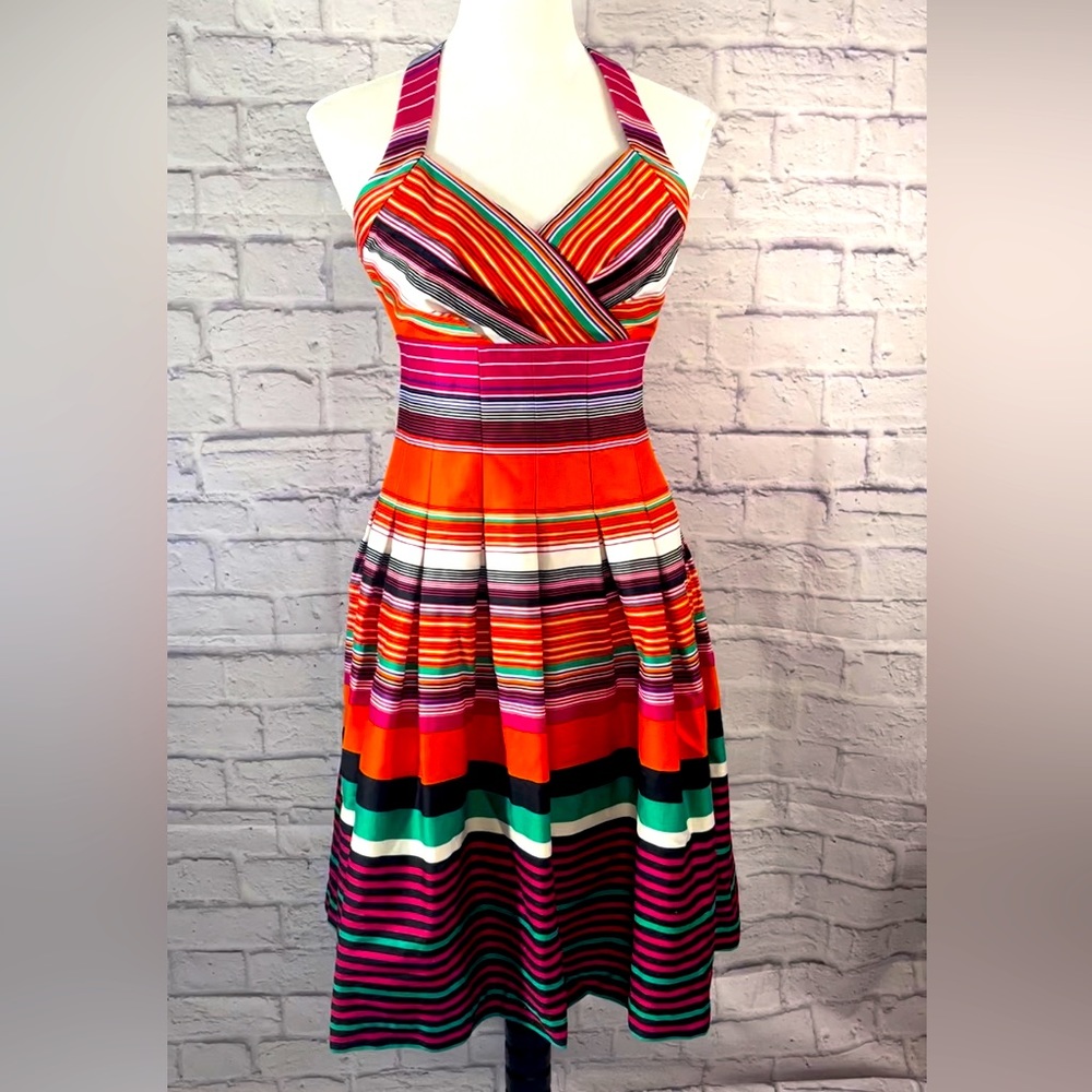 Calvin Klein Multicolor Striped Halter Midi Dress - Orange, Pink, Green, Black